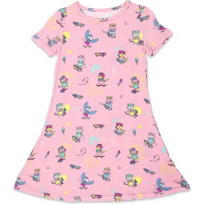 Bellabu Bear Kids' Skater Kitty Short Sleeve Dress In Pink