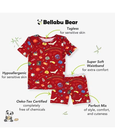 Bellabu Bear Kids Unisex Hogwarts Express 2-piece Short Sleeve & Shorts Pajama Set In Red