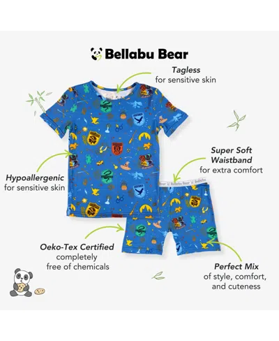 Bellabu Bear Kids Unisex House Pride 2-piece Short Sleeve & Shorts Pajama Set In Blue