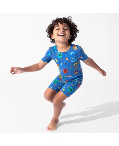 Bellabu Bear Kids Unisex House Pride 2-piece Short Sleeve & Shorts Pajama Set In Blue