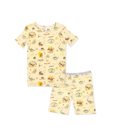 Bellabu Bear Kids Unisex Jurassic Park: Tracker 2-piece Short Sleeve & Shorts Pajama Set In Yellow