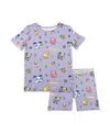 Bellabu Bear Minecraft Pixel Pals Kids 2-piece Short Sleeve & Shorts Pajama Set In Purple