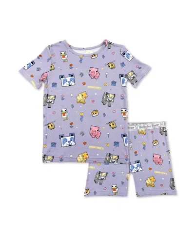 Bellabu Bear Kids Unisex Minecraft Pixel Pals 2-piece Short Sleeve & Shorts Pajama Set In Purple