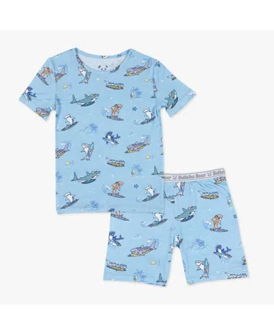 Bellabu Bear Kids Unisex Shark School 2-piece Short Sleeve & Shorts Pajama Set In Blue