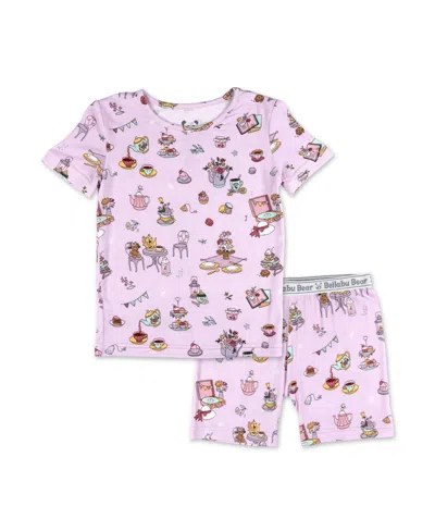 Bellabu Bear Kids Unisex Tea Party 2-piece Short Sleeve & Shorts Pajama Set In Pink