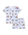 Bellabu Bear Vintage Suitcases Kids 2-piece Short Sleeve & Shorts Pajama Set In Blue