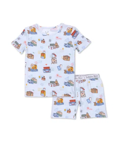 BELLABU BEAR KIDS UNISEX VINTAGE SUITCASES 2-PIECE SHORT SLEEVE & SHORTS PAJAMA SET