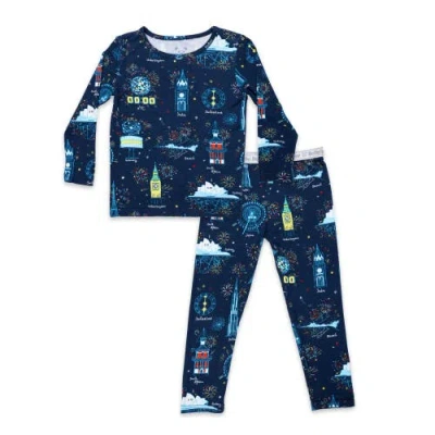Bellabu Bear Kids' Worldwide Countdown Set Of 2 Piece Pajamas In Blue