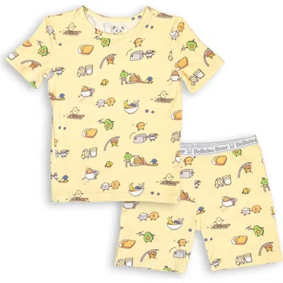 Bellabu Bear Love You Brunches Kids 2-piece Short Sleeve & Shorts Pajama Set In Yellow