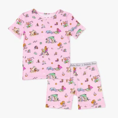 Bellabu Bear Mermaid Lagoon Kids 2-piece Short Sleeve & Shorts Pajama Set In Pink