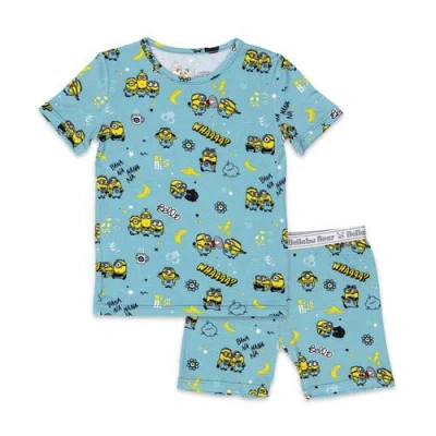 Bellabu Bear Minions Banana Kids 2-piece Short Sleeve & Shorts Pajama Set In Blue
