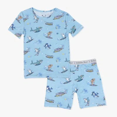 Bellabu Bear Shark School Kids 2-piece Short Sleeve & Shorts Pajama Set In Multi