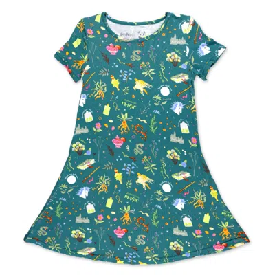 Bellabu Bear Kids' Toddler Girls Mandrakes Potions & Herbs Short Sleeve Dress In Green