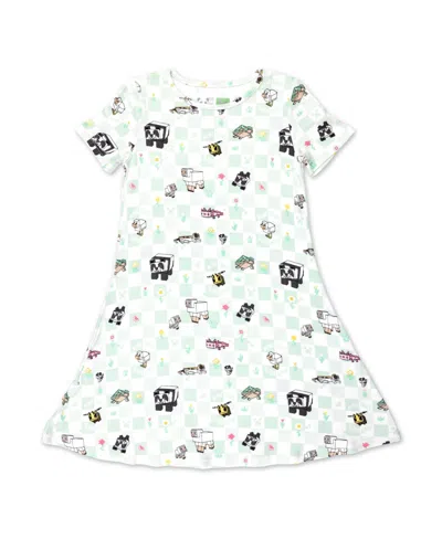 Bellabu Bear Kids' Toddler Girls Minecraft Sleep Repeat Short Sleeve Dress In Green