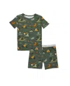 Bellabu Bear Unisex Jurassic Park: Tracker Kids 2-piece Short Sleeve & Shorts Pajama Set In Green