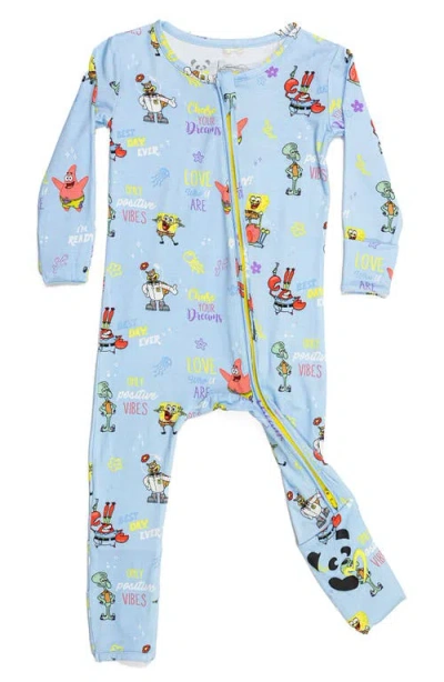 Bellabu Bear Babies'  X Spongebob® Good Vibes Fitted Convertible One-piece Pajamas In Blue