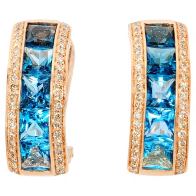 Pre-owned Bellarri 14k Rose Gold Blue Topaz And Diamond Ombre Convertible Earrings In Red