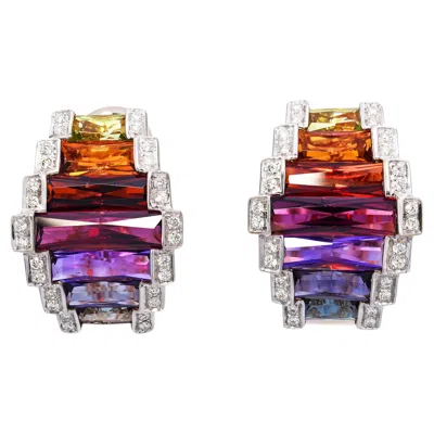Pre-owned Bellarri 14k Yellow Gold Multi-stone And Diamond Earrings