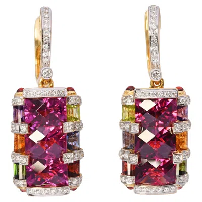 Pre-owned Bellarri 14k Yellow Gold Multi-stone And Diamond Geometric Earrings