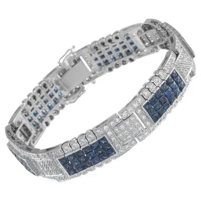 Pre-owned Bellarri 18k White Gold 3.28ct Diamond And Sapphire Bracelet Bl2-122625