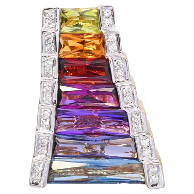 Pre-owned Bellarri 18k Yellow Gold Multi Color Assorted Gem & Diamond Pendant