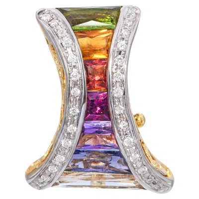 Pre-owned Bellarri 18k Yellow Gold Multicolor Gem And Diamond Pendant