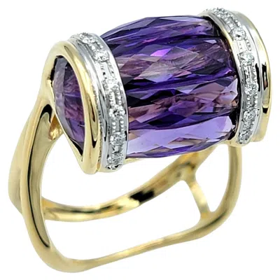 Pre-owned Bellarri Amethyst And Diamond Asymmetrical Cocktail Ring In 18 Karat Yellow Gold