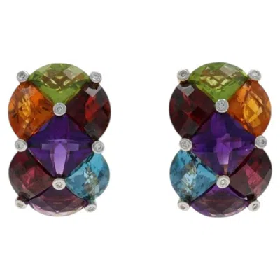 Pre-owned Bellarri Amethyst Citrine Peridot Drop Earrings Yellow Gold 18k 14.98ctw Quilted