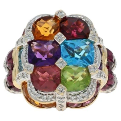 Pre-owned Bellarri Amethyst Topaz Peridot Cocktail Ring Yellowgold 18k Cushion 8.00ctw Sz7 In Purple
