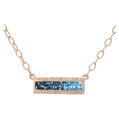 Pre-owned Bellarri Bellari 14k Rose Gold 2.20tcw Blue Topaz And Diamond Bar Pendant Necklace In Red