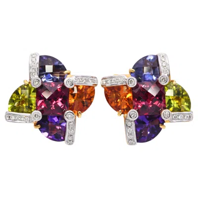 Pre-owned Bellarri Bellari 18k Yellow Gold Multi-gemstone And Diamond Earrings