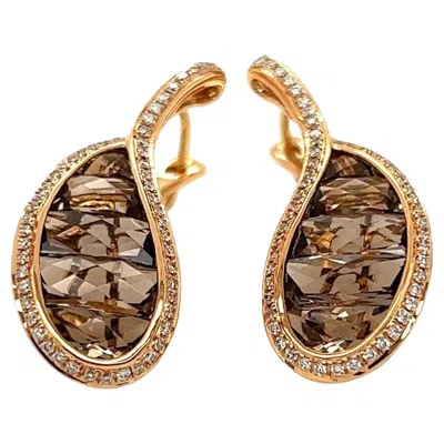 Pre-owned Bellarri Diamond Smoky Quartz 18k Rose Gold Dangle Earrings In Red