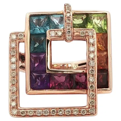 Pre-owned Bellarri Estate Belarri Geometric Mulitgem & Diamond Ring 18k Rose Gold In Red