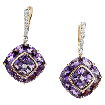 Pre-owned Bellarri Hava 13.43 Carat Amethyst Diamond Gold Dangle Earrings In Purple