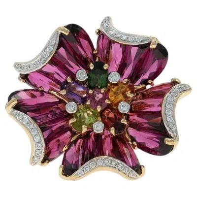 Pre-owned Bellarri Mademoiselle Flower Garnet Diamond Ring Yellow Gold 18k Fantasy 9.79ctw