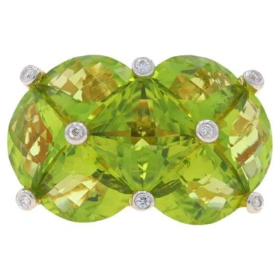 Pre-owned Bellarri Peridot Diamond Cluster Cocktail Ring Yellow Gold 18k Squarepie 6.84ctw