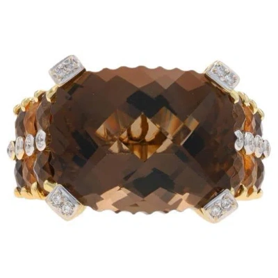 Pre-owned Bellarri Smoky Quartz, Citrine, & Diamond Ring Yellow Gold 18k Cushion Sz 8 1/4