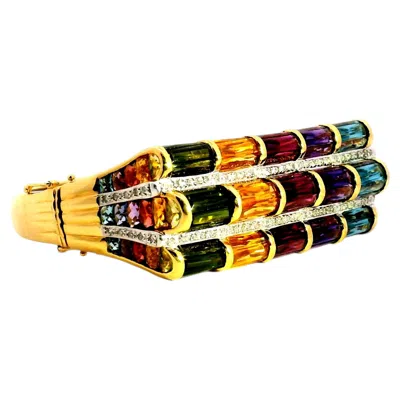Pre-owned Bellarri Venus 30ct Multi-color Gemstone Bangle Clamper Bracelet With Diamonds