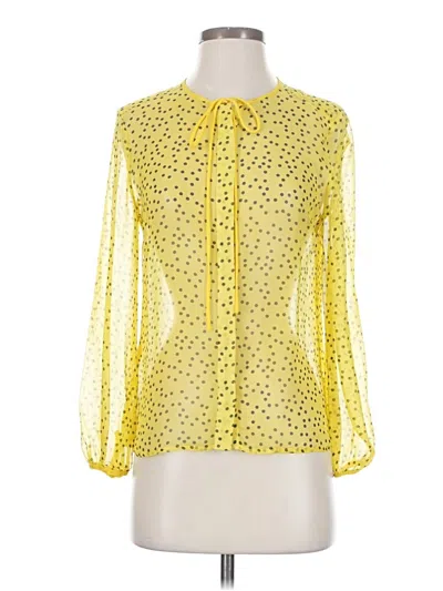 Pre-owned Bellatrix Long Sleeve Silk Top Yellow Polka Dots Pattern Tie Neck Tops