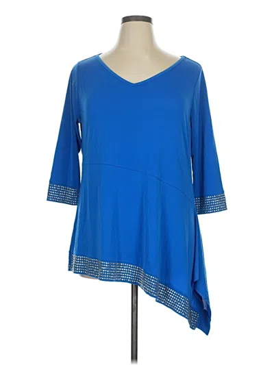 Belldini 3/4 Sleeve Top Blue V Neck Tops