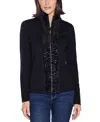 Belldini Â Women's Black Label Rhinestone-neckline Chiffon-sleeve Sweater In Black