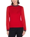 Belldini Â Women's Black Label Rhinestone-zip Cardigan Sweater In Red