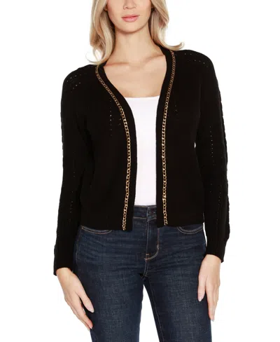 Belldini Black Label Chain Detail Shrug Cardigan Sweater In Blk,gold