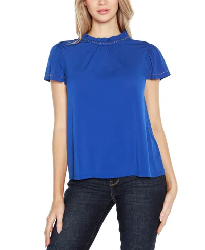 Belldini Black Label Embellished Cap-sleeve Knit Top In Cobalt