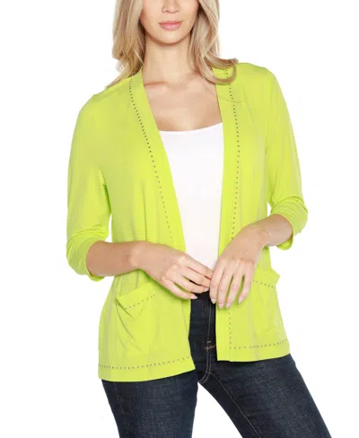 Belldini Black Label Embellished Open-front Knit Cardigan In Keylime