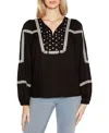 BELLDINI BLACK LABEL EMBROIDERED BLOUSON TIE NECK TOP