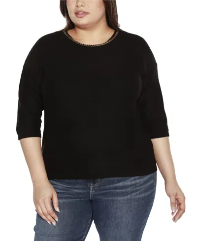 Belldini Black Label Plus Size Chain Detail 3/4-sleeve Sweater