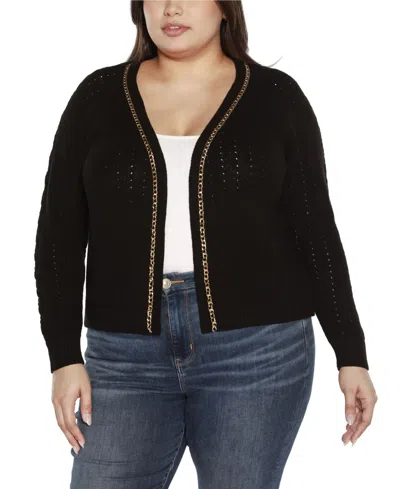 Belldini Black Label Plus Size Chain Detail Shrug Cardigan Sweater