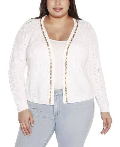 Belldini Black Label Plus Size Chain Detail Shrug Cardigan Sweater In White