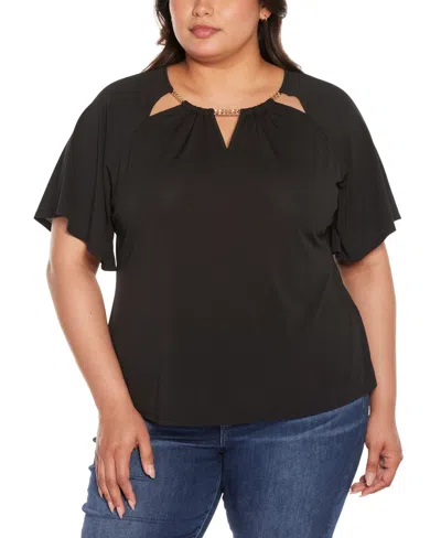 Belldini Black Label Plus Size Cutout Detail Knit Top